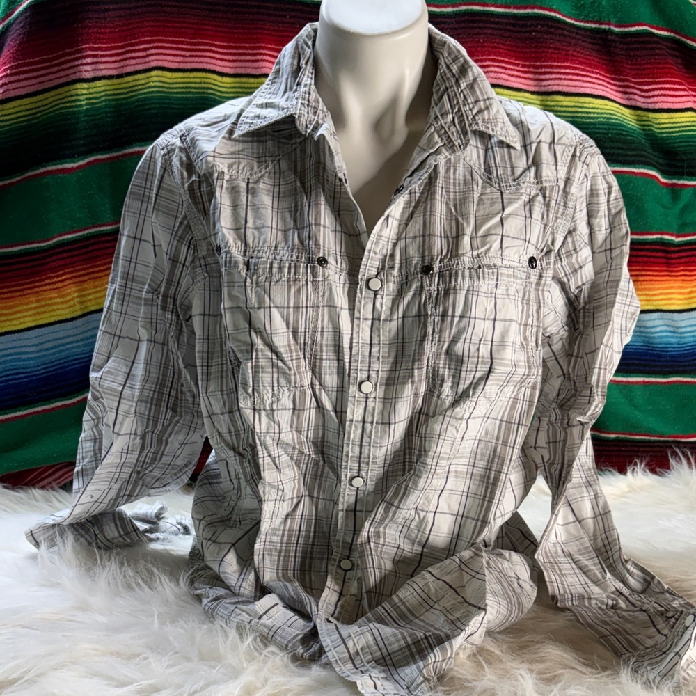DKNY Gray Plaid Casual Button Down Shirt